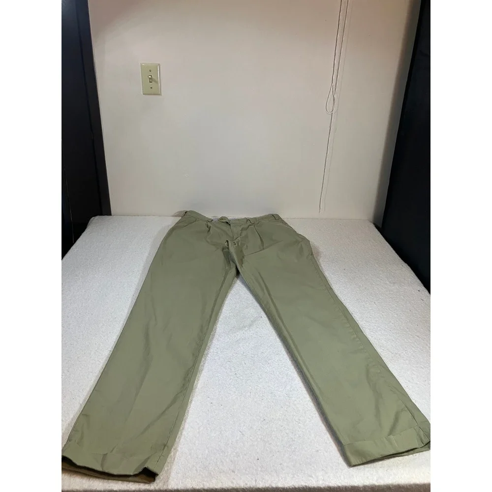 Bills Khakis Pleated Trousers Olive Green Cuffed Dress Pants Mens 36 Made in USA